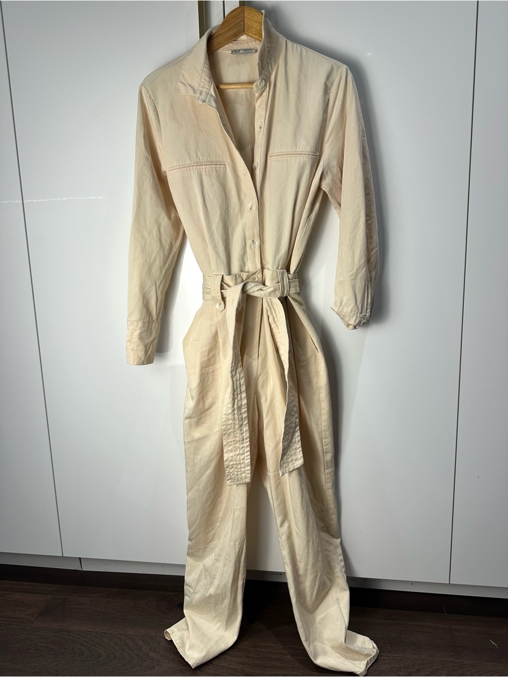 Zara TRF Tencel Beige Belted Utility Jumpsuit Medium
